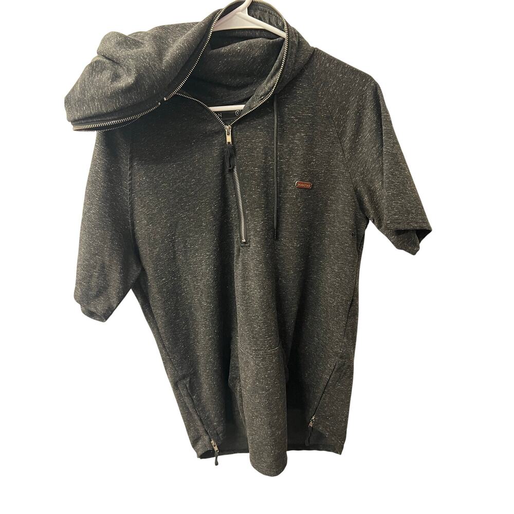 Hudson Mens Medium Short Sleeve Hoodie Half Zip Pullover Black Space Dye Street